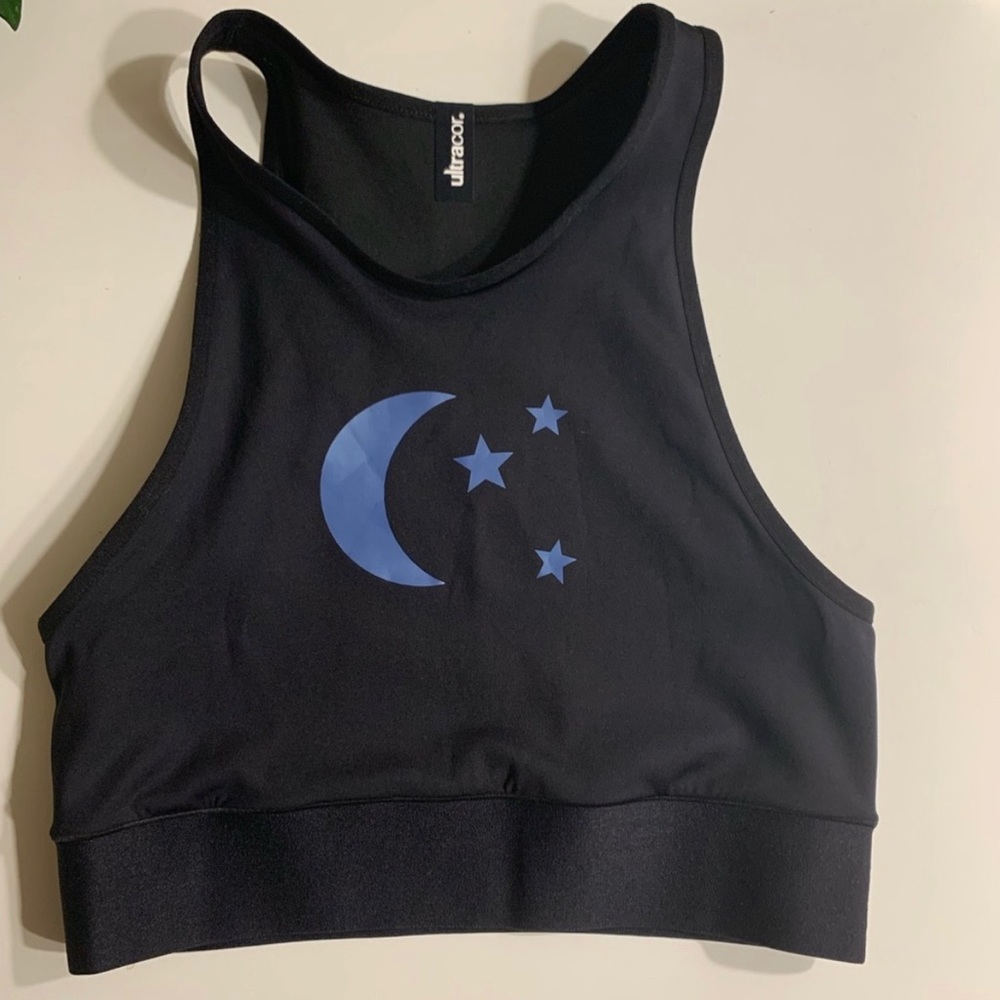 Ultracor black crop top sports bra with constellation design size small